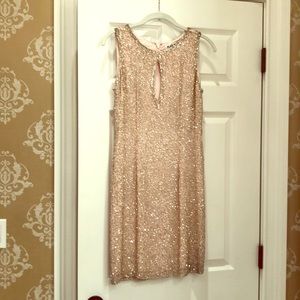 Champagne Pink Beaded Black Tie Keyhole Dress